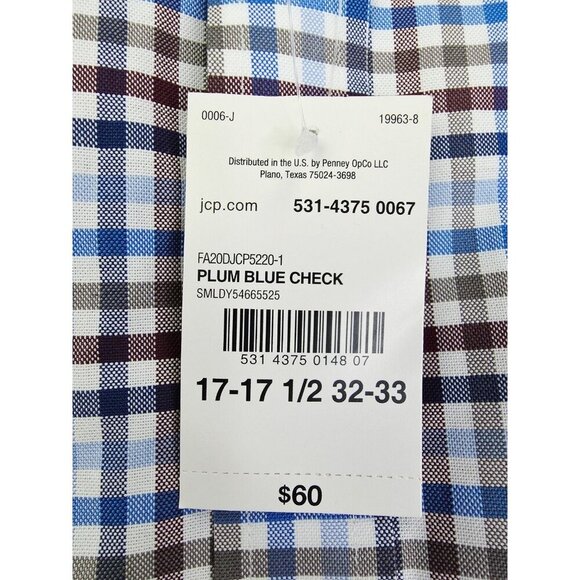Stafford Regular Fit Size XL 17-17.5 32-33 Mens White Plum Blue Check Shirt NWT - Picture 5 of 10